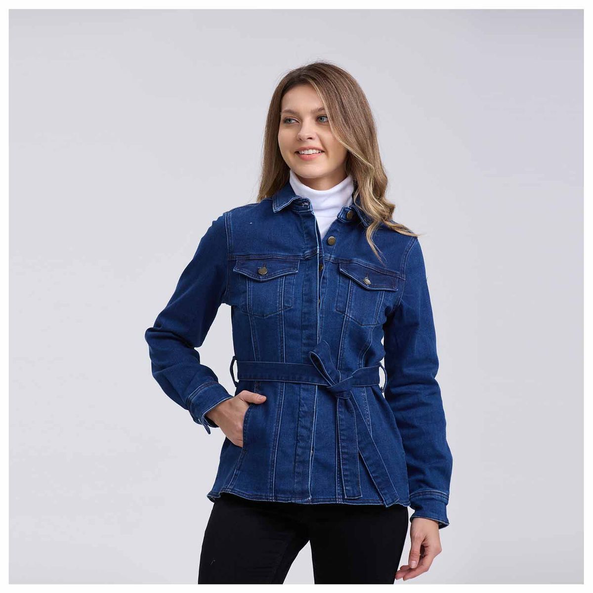 FASHION'S PARK - Chaqueta Mujer Denim Cinturón Azul Oscuro Fashion's Park
