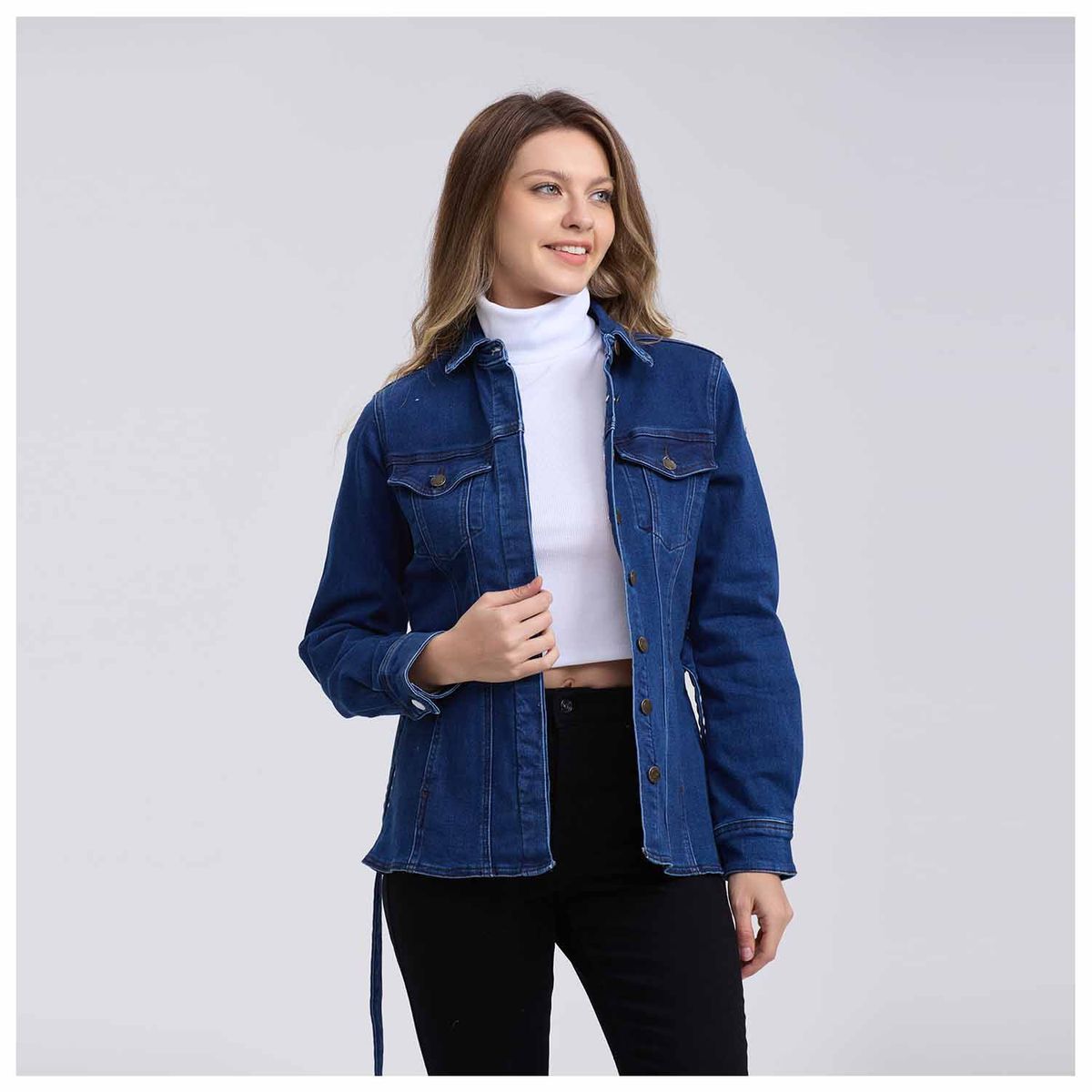 FASHION'S PARK - Chaqueta Mujer Denim Cinturón Azul Oscuro Fashion's Park
