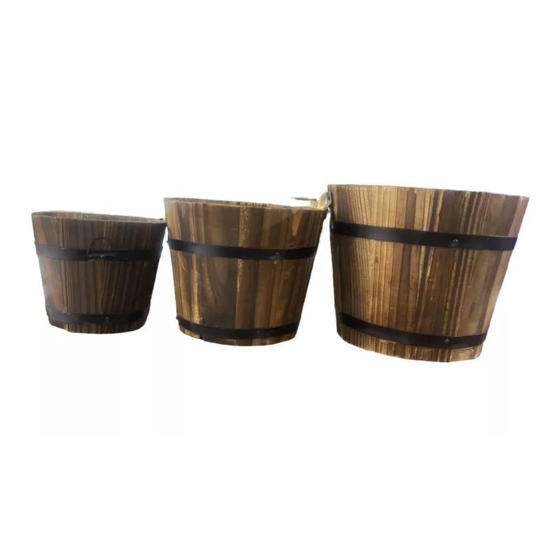 GENERICO - Pack 3 Balde De Madera Macetero Modelo 3d