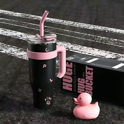 Imagen 2 del producto Taza Térmica Con Asa Pink Bombilla 1200 Ml Boca Ancha