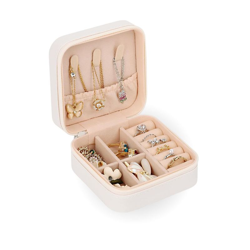 SANTU HOME & DECO - Organizador De Joyas Joyero de Cuerina Collar Anillos Blanco