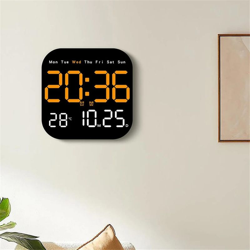 OEM - RELOJ DIGITAL DE PARED CUADRADO CON CONTROL REMOTO NARANJA