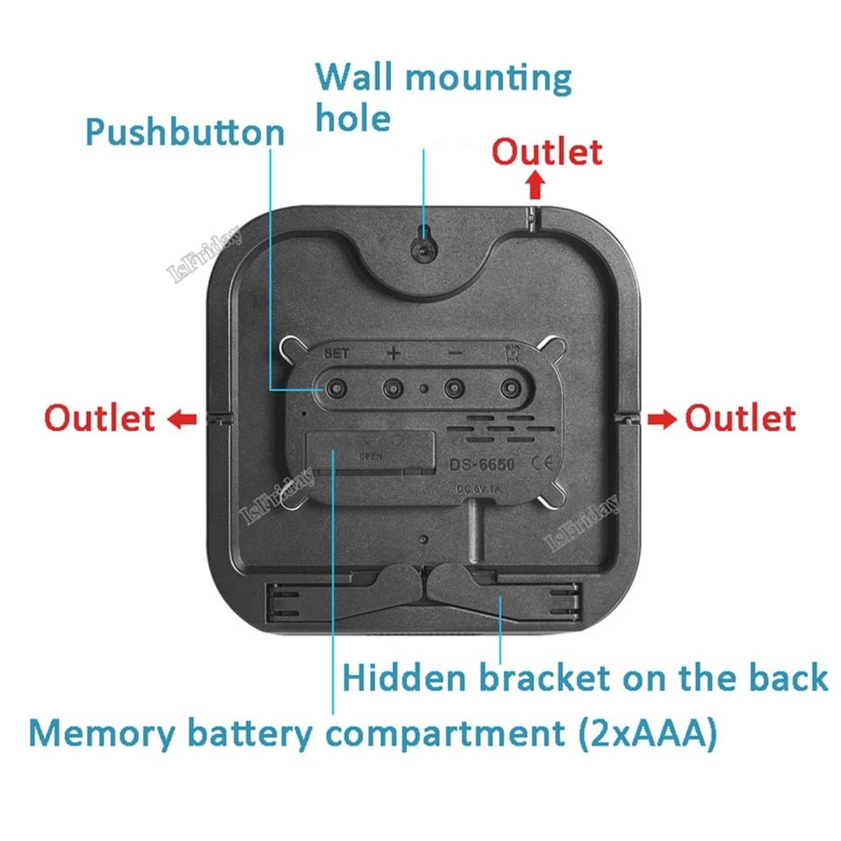 OEM - RELOJ DIGITAL DE PARED CUADRADO CON CONTROL REMOTO NARANJA
