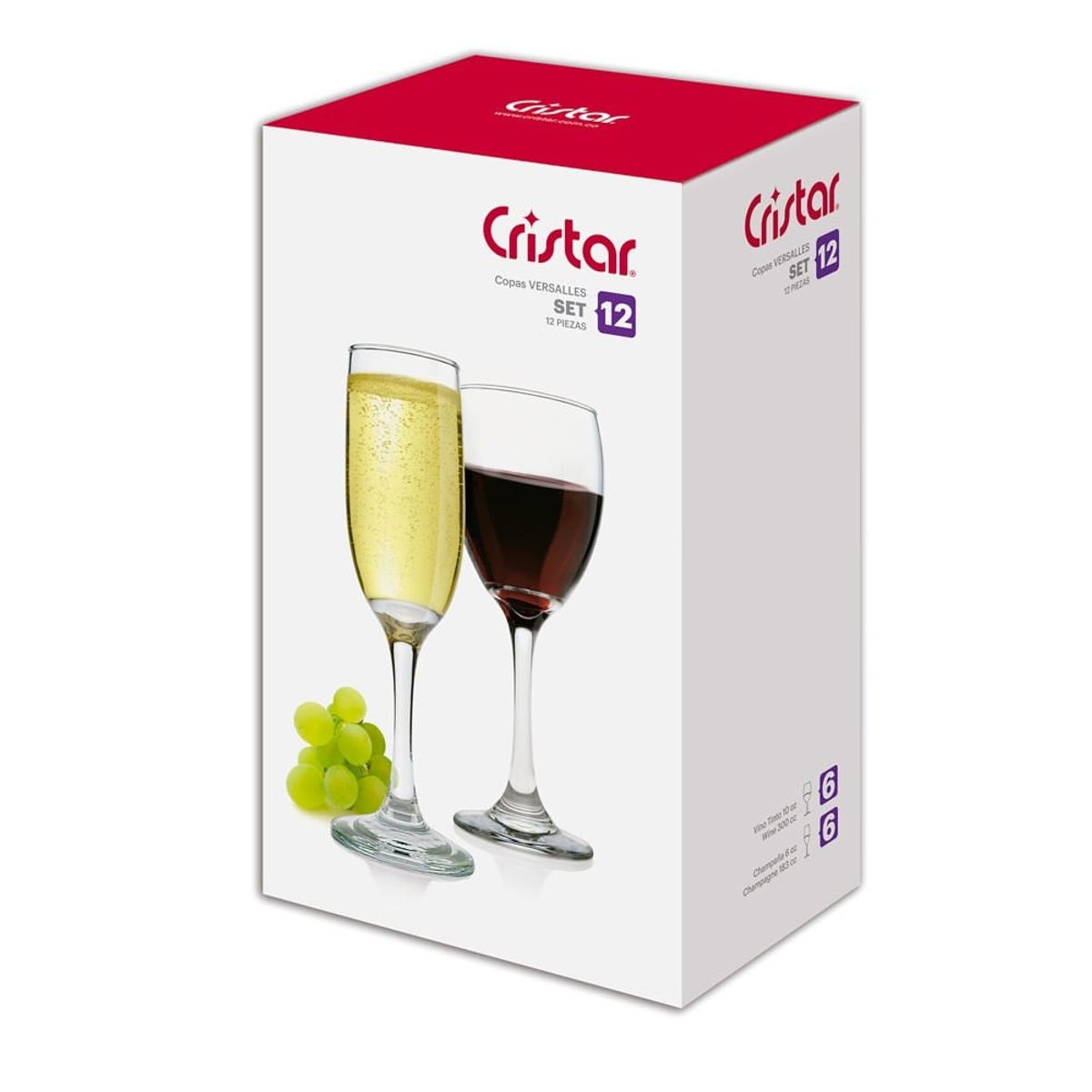 GENERICO - Set 12 Copas Vino Tinto Champagne Versalles Vidrio Cristar