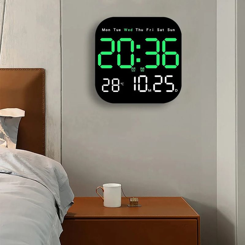 OEM - RELOJ DIGITAL DE PARED CUADRADO CON CONTROL REMOTO VERDE 6650