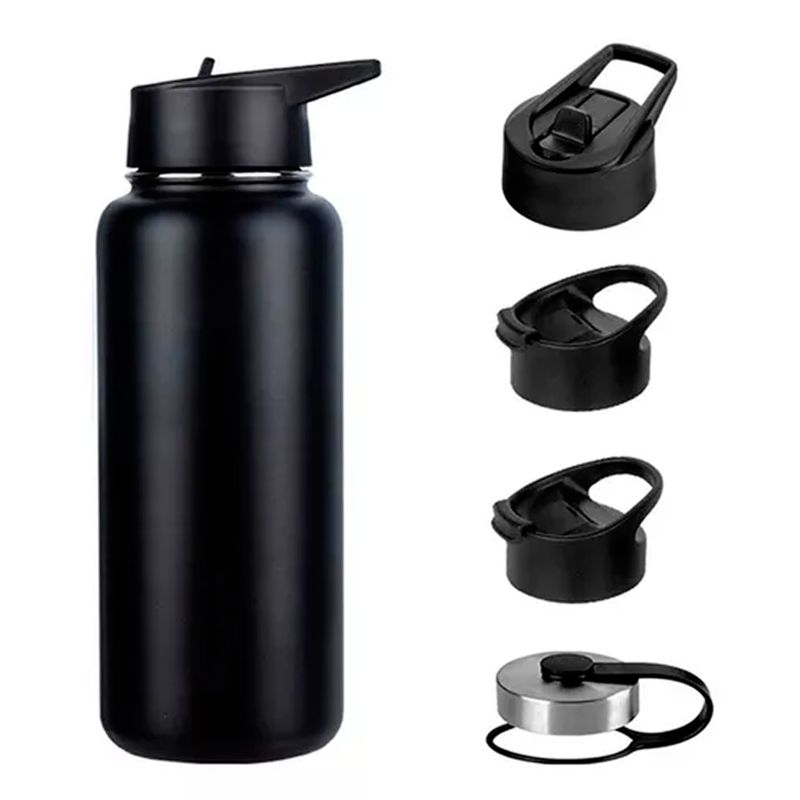 OFERTABKN - Termo Botella Agua Termica Acero Inoxidable + 4 Tapas 1000ml