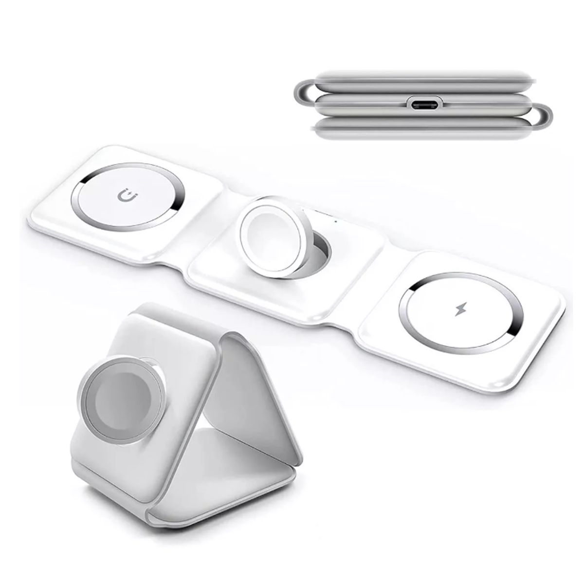 GENERICO - Cargador Rápido Inalambrico Magsafe Vidvie Para iPhone 3 En 1 Apple