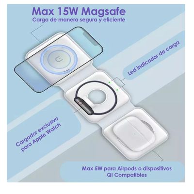 Imagen 2 del producto Cargador Rápido Inalambrico Magsafe Vidvie Para iPhone 3 En 1 Apple