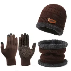 TIOZONEY - Gorro de lana Bufanda Guantes 3 Pcs Set