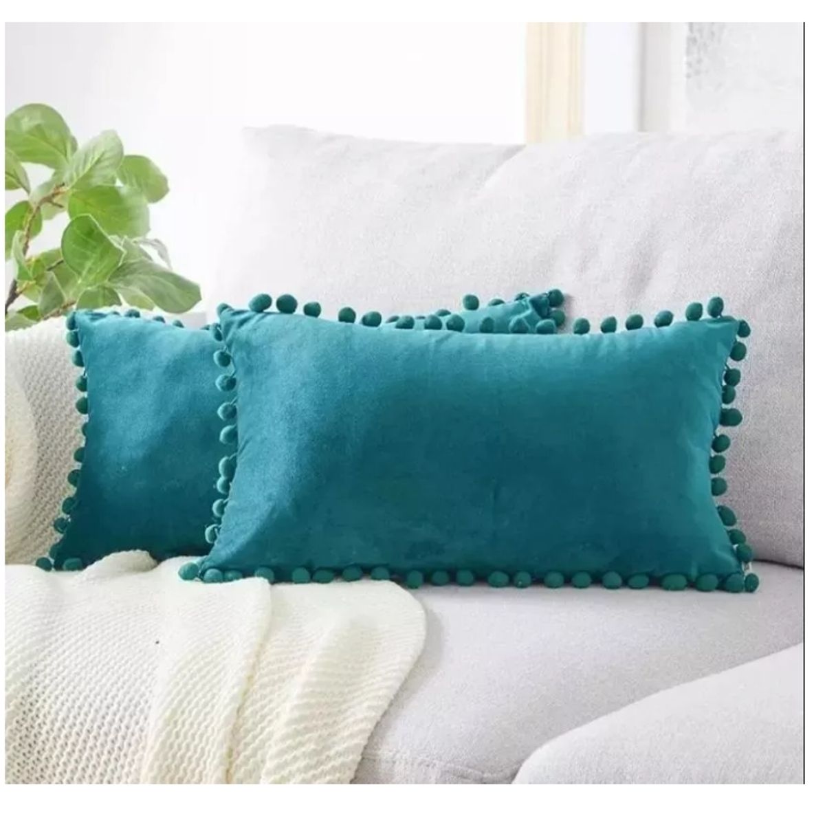 GENERICO - Pack 2 Fundas De Cojin Terciopelo Pompon 30x50cm