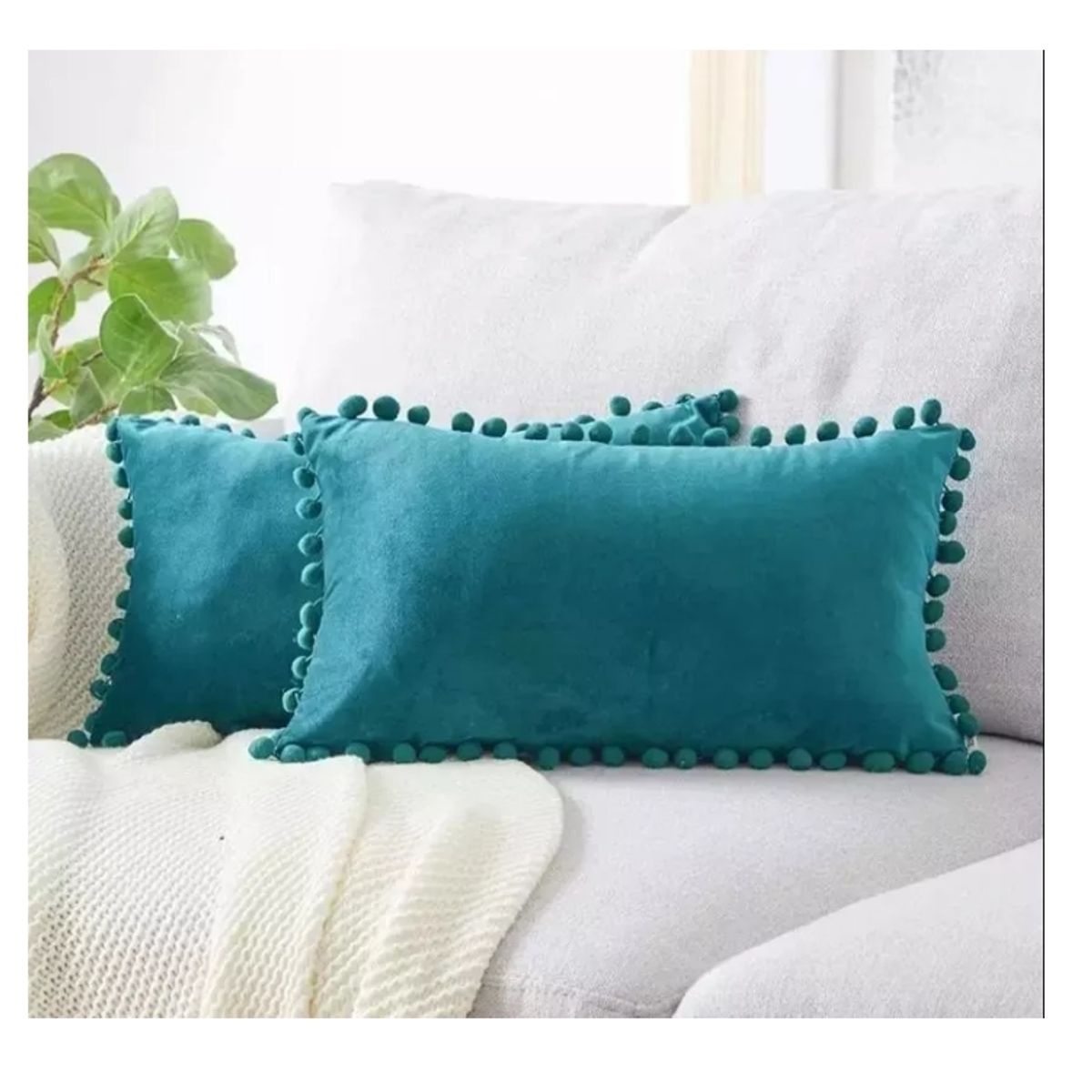 GENERICO - Pack 2 Fundas De Cojin Terciopelo Pompon 30x50cm