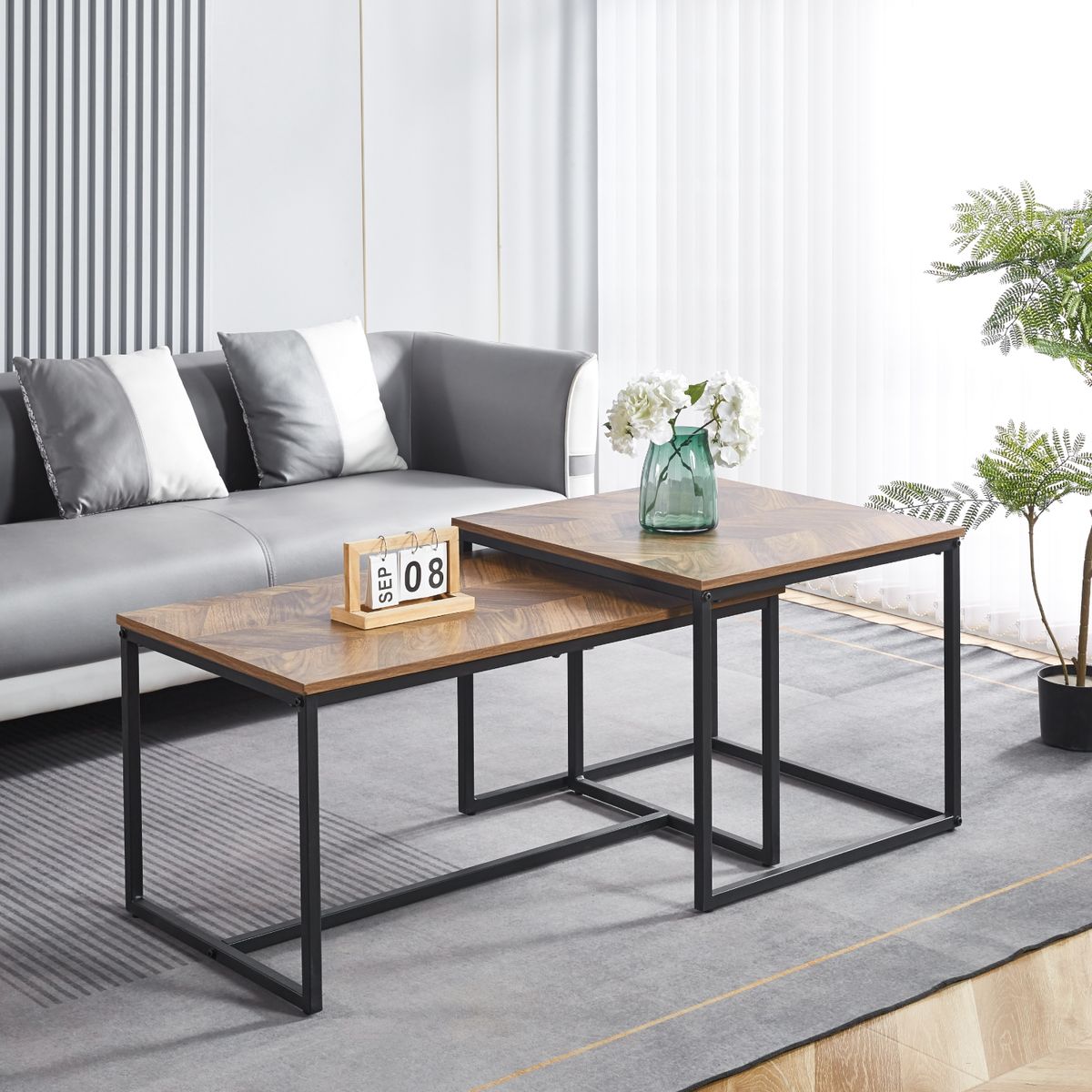 CORI CORI - Mesa De Centro Doble Rectangular - Madera Clara