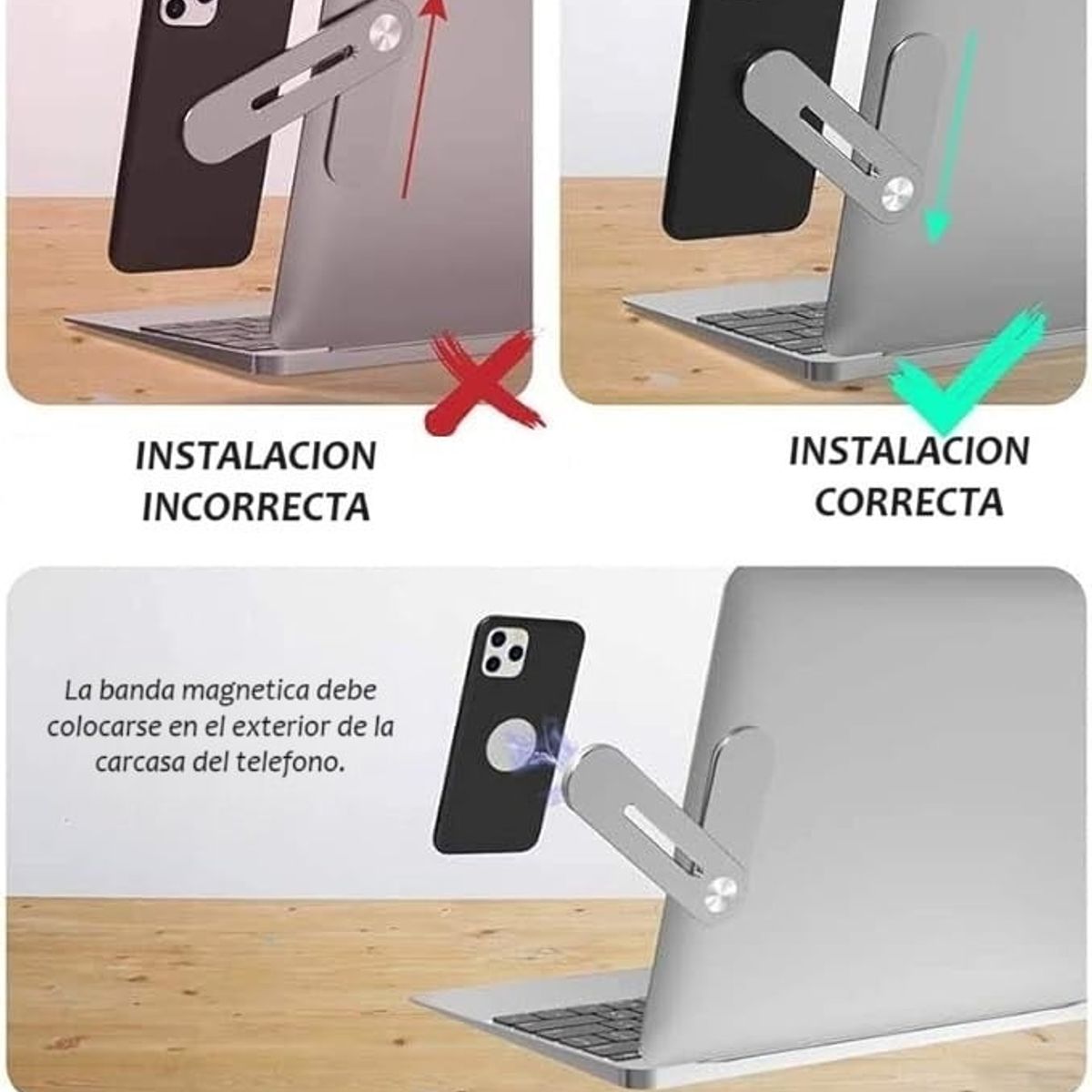 GENERICO - Soporte Magnetico para Telefono en Notebook Macbook PC Negro