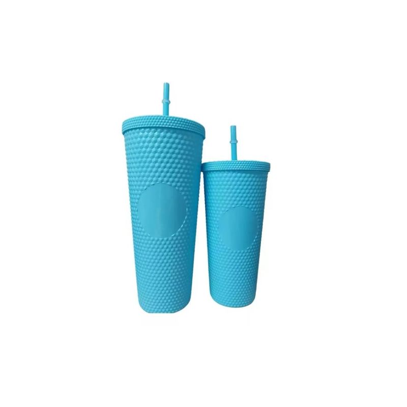GENERICO - Pack De 2 Vasos Tipo Starbucks Con Bombilla Celeste