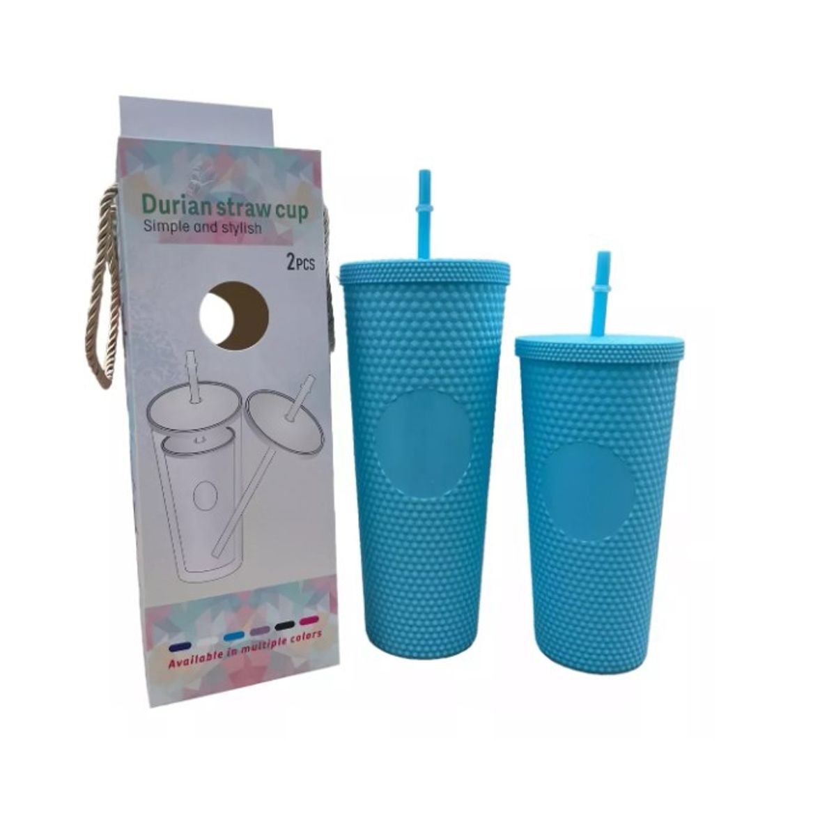 GENERICO - Pack De 2 Vasos Tipo Starbucks Con Bombilla Celeste
