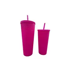 GENERICO - Pack De 2 Vasos Tipo Starbucks Con Bombilla Fcusia