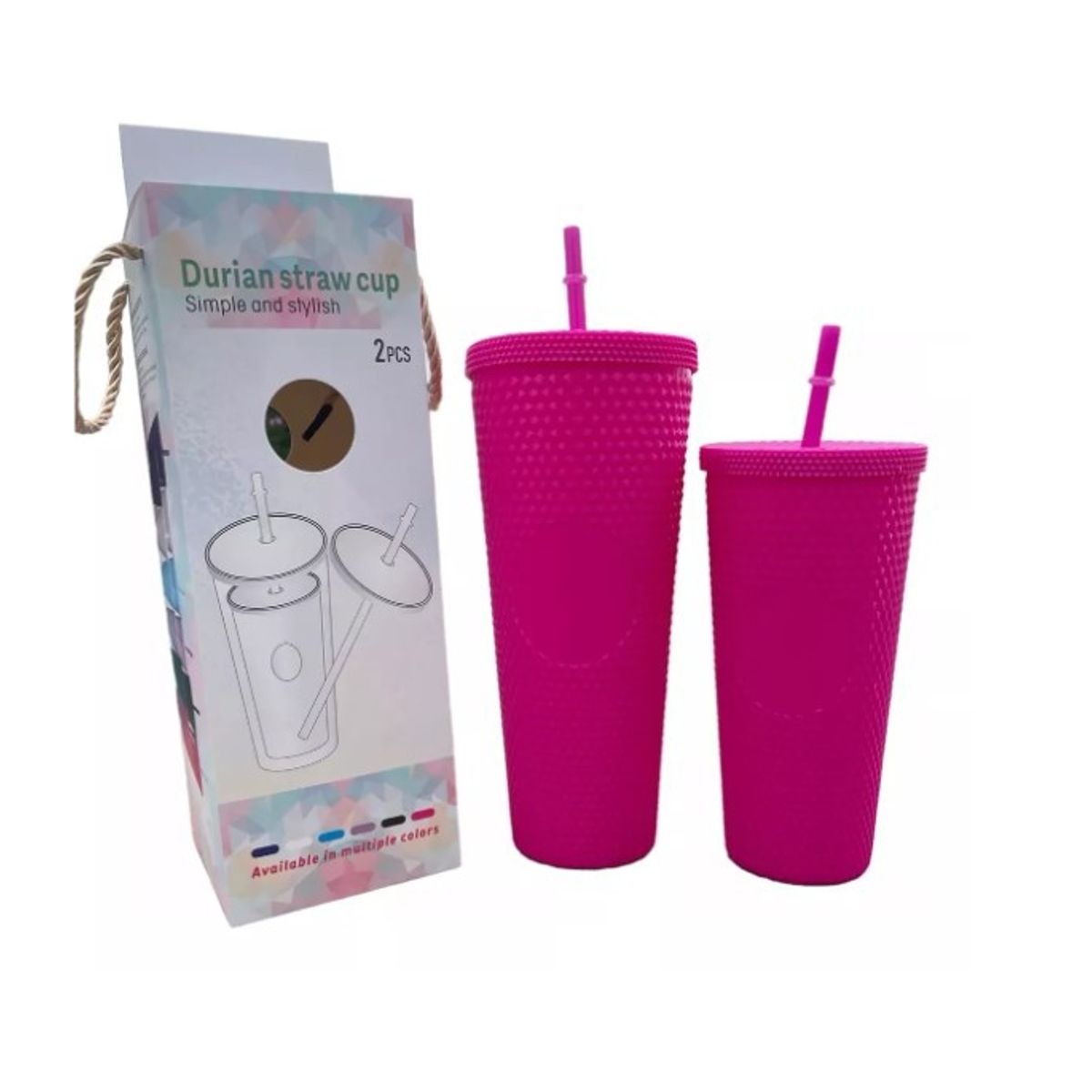 GENERICO - Pack De 2 Vasos Tipo Starbucks Con Bombilla Fcusia