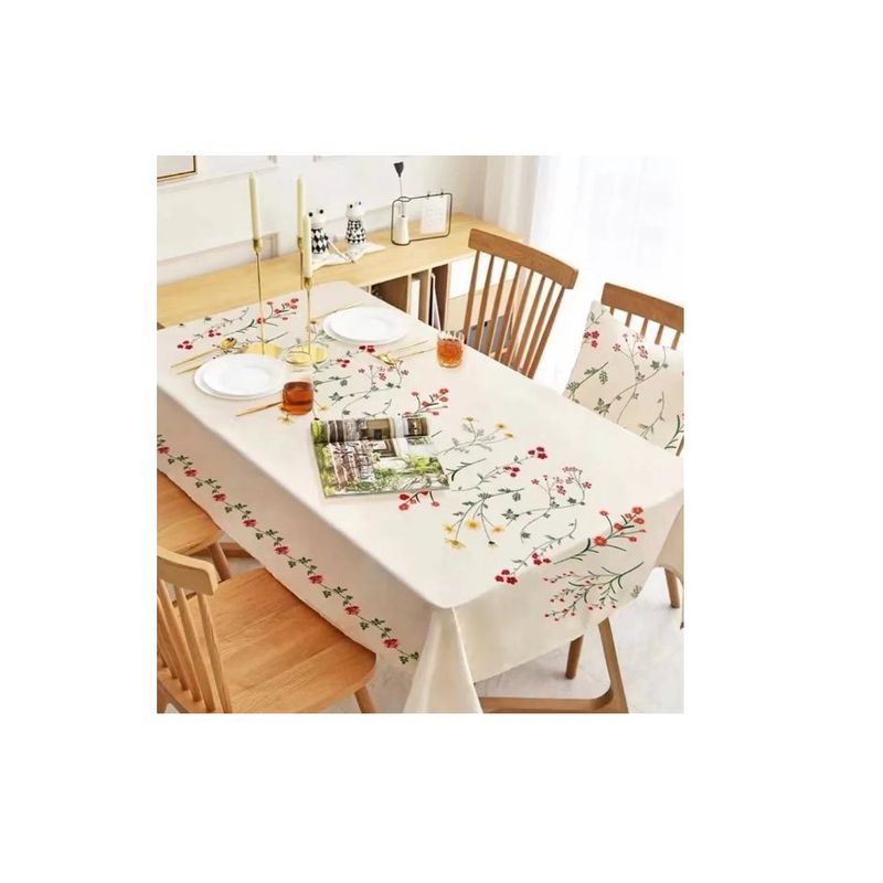 GENERICO - Mantel Anti-manchas Rectangular 220cm Y Redondo 180cm Blanco flores