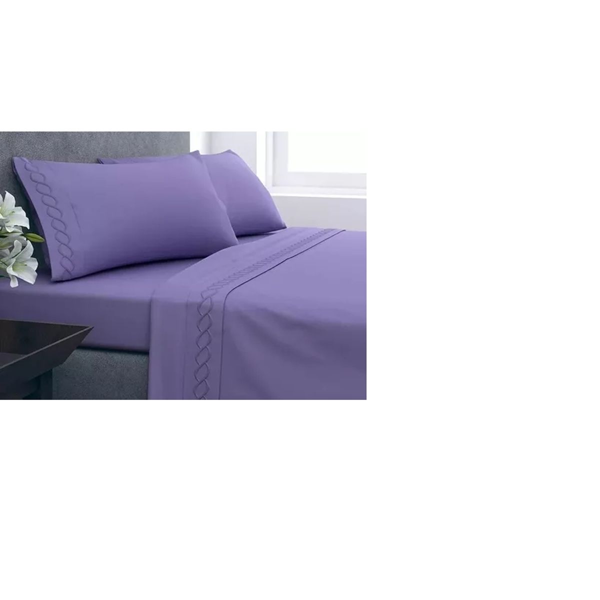 GENERICO - Juego De Sabanas 1.5 Plazas 210 Hilos Bordadas Color Violeta