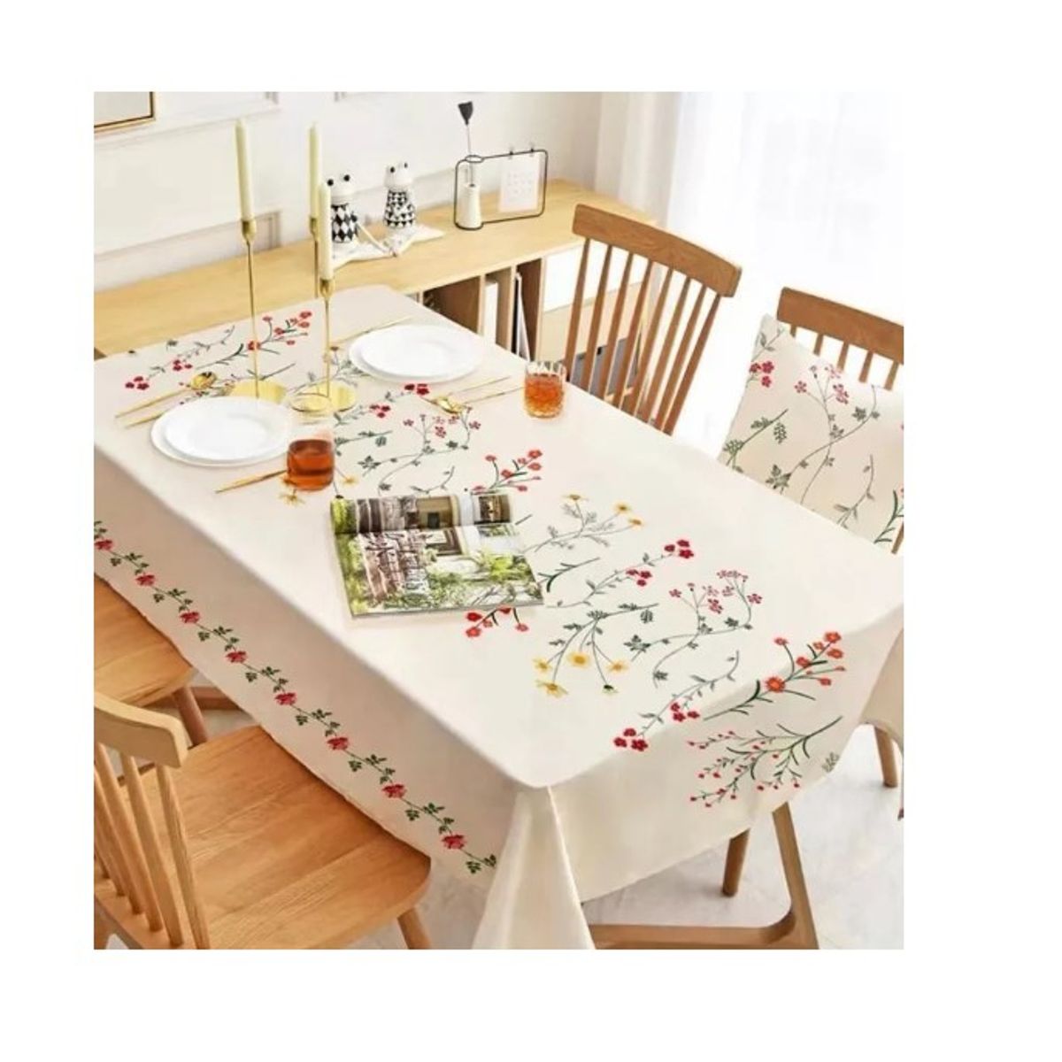 GENERICO - Mantel Anti-manchas Rectangular 220cm Y Redondo 180cm Blanco Flores