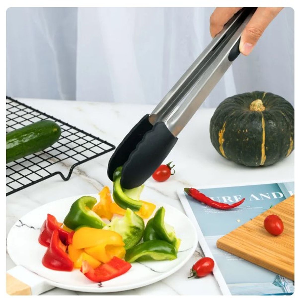 GENERICO - Pinza Cocina Parrilla 28 Cms. Punta De Silicona