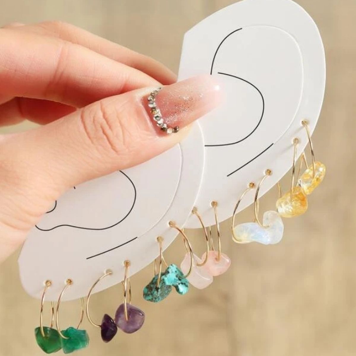 GENERICO - Pendientes colgantes con diseño de piedra