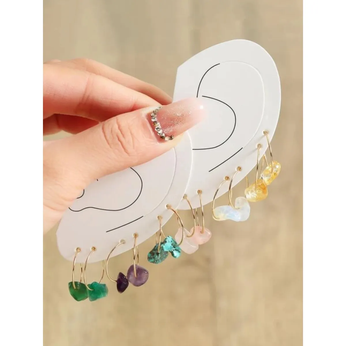 GENERICO - Pendientes colgantes con diseño de piedra