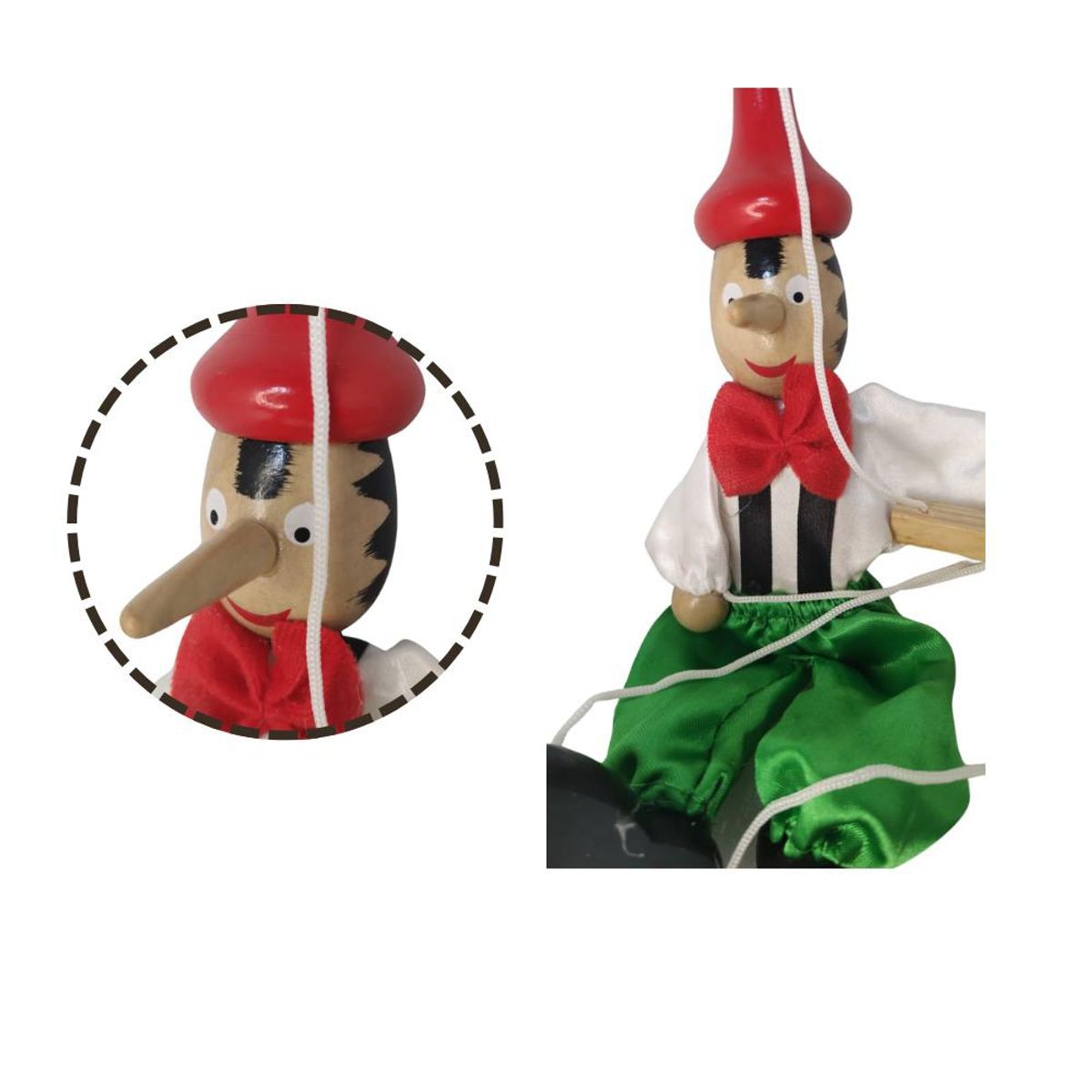 TOLIPA - Titere Marioneta Payaso Pinocho Verde Con Rojo