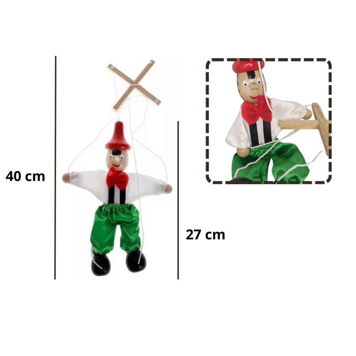 TOLIPA - Titere Marioneta Payaso Pinocho Verde Con Rojo