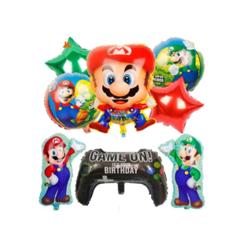 GENERICO - Set De 8 Globos Metalizado Mario Y Luigi Globifiesta