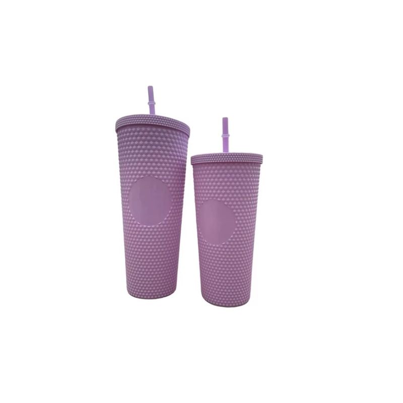 GENERICO - Pack De 2 Vasos Tipo Starbucks Con Bombilla Lila