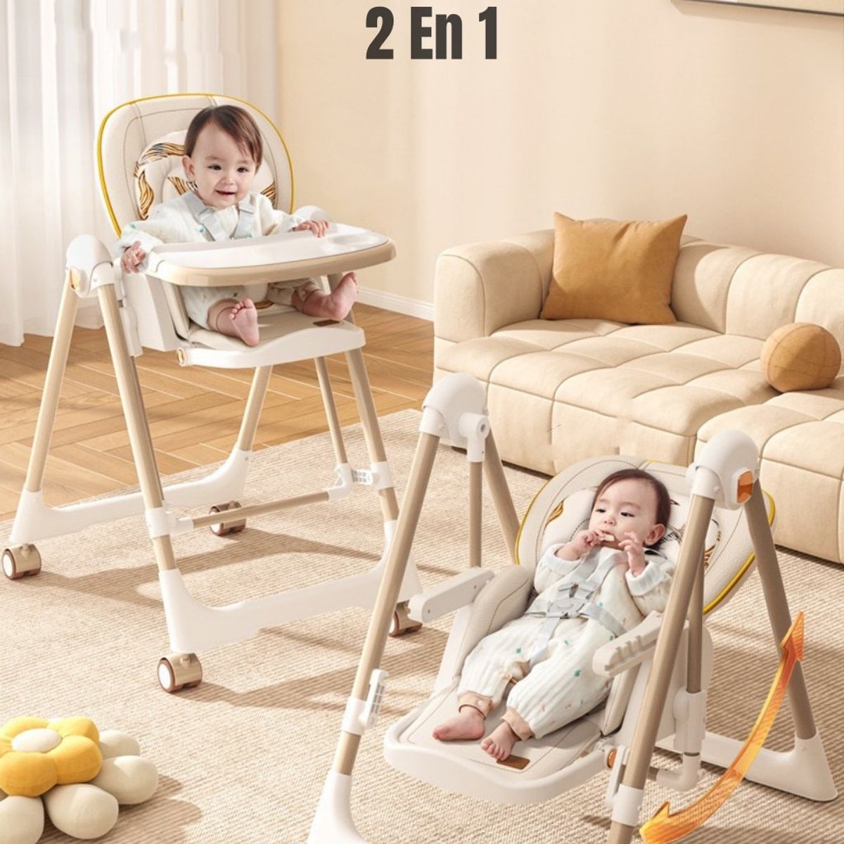 LUBABYCAS - Silla De Comer Columpio 2 En 1 LuBabycas Blanca