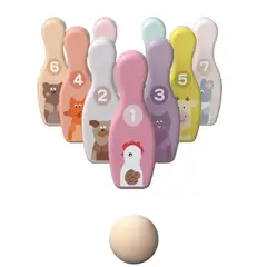 SPACEZAT - Set Juego De Bowling de Madera Animalitos 9 Bolos y 1 Pelota