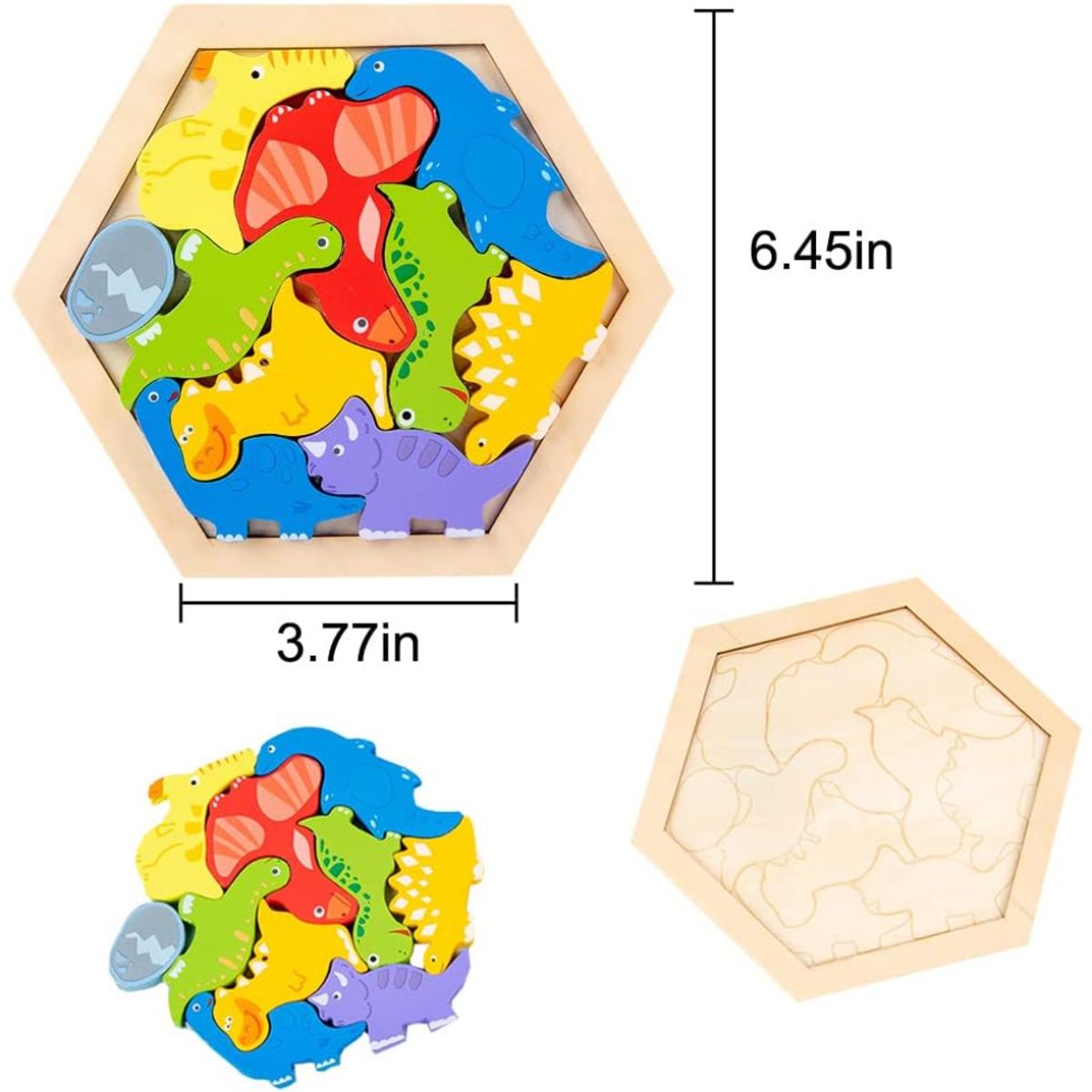SPACEZAT - Set de 3 Puzzles de Madera, Autos, Dinosaurios y Animalitos