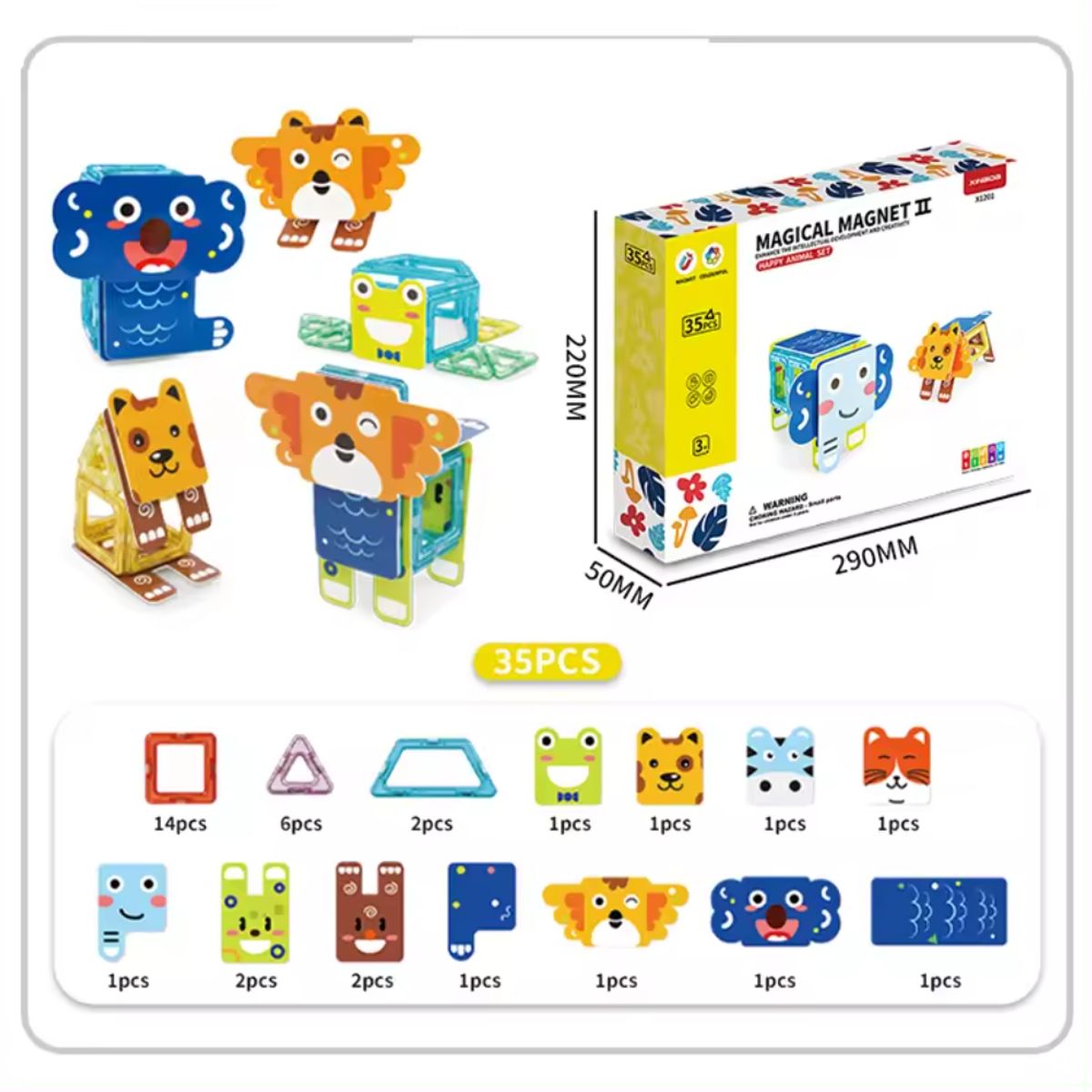 SPACEZAT - Bloques 3D Magneticos Figuras Animalitos Construcción 35 Pcs