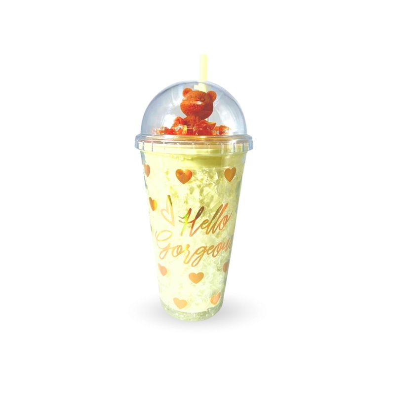 SANTU HOME & DECO - Vaso con Bombilla Botella con Oso Niños 430 ml Amarillo