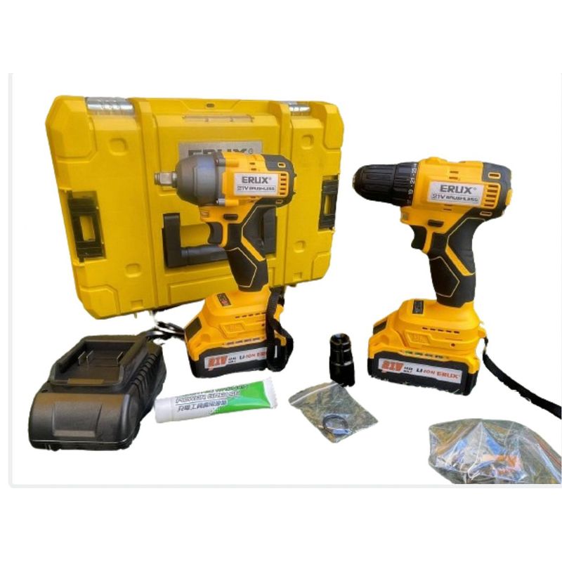 GENERICO - Kit De Taladro Atornillador + Llave De Impacto De 21v Erux