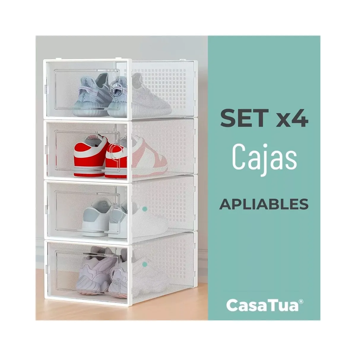 GENERICO - Caja Organizadora De Zapatos Set 4 Casatua Apilables Y Firme  Blanco