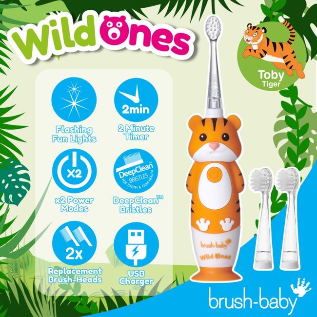 BRUSH BABY - Cepillo de Dientes Eléctrico Recargable para Niños WildOnes BRUSH BABY