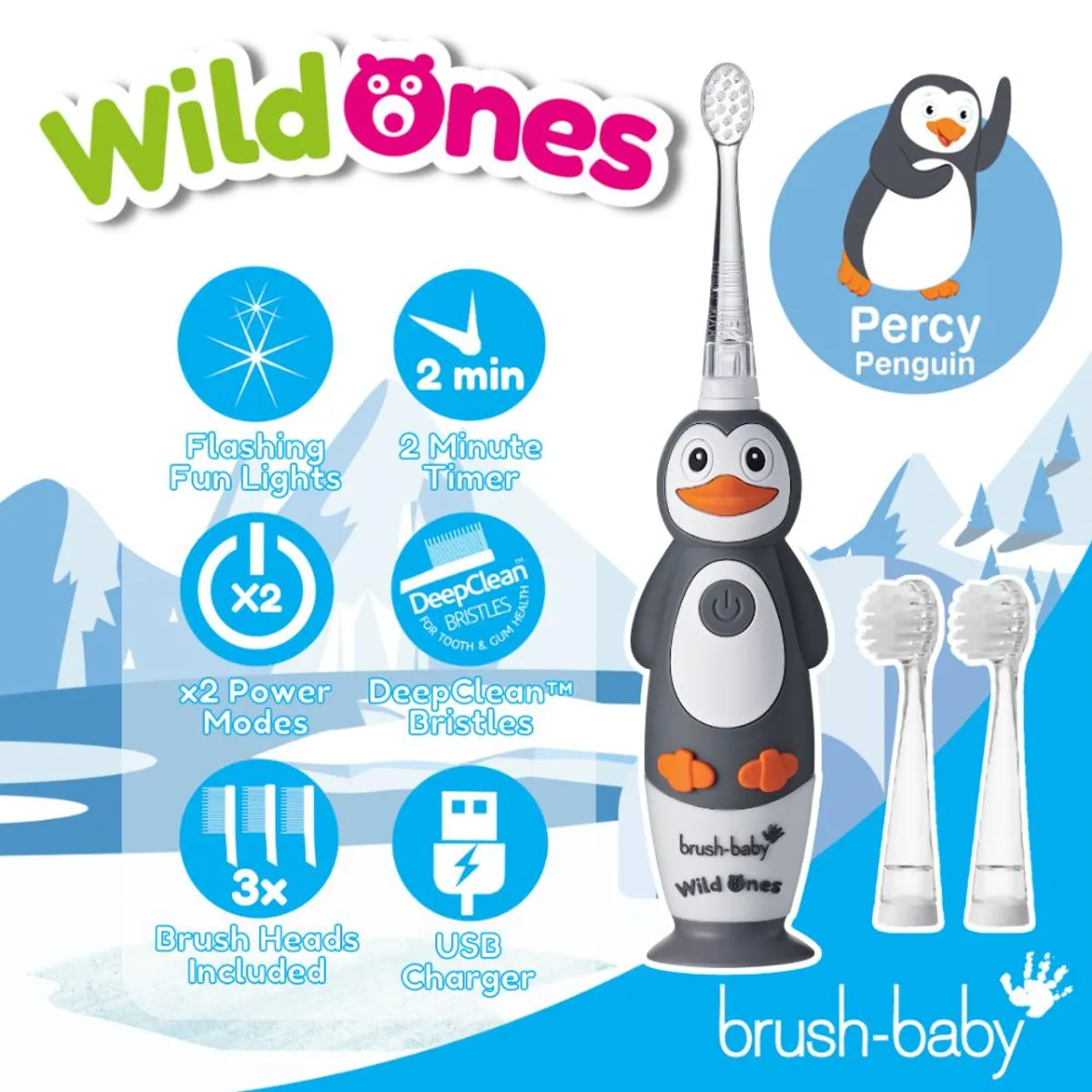 BRUSH BABY - Cepillo de Dientes Eléctrico Recargable para Niños WildOnes BRUSH BABY