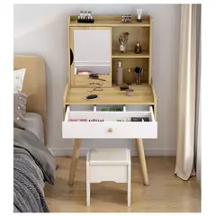 HOMER DESIGN - Tocador Con Taburete Y Espejo Giratorio 131x40x60cm Homer
