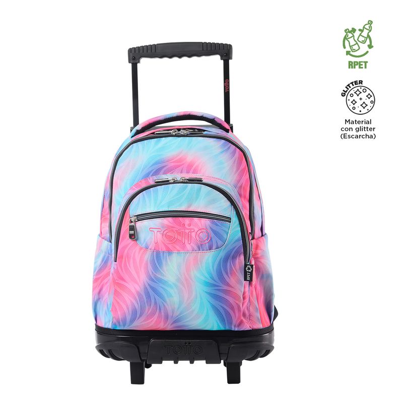 TOTTO - Mochila Con Ruedas Niña Bomper Renglon Glitter Rosado Fritz