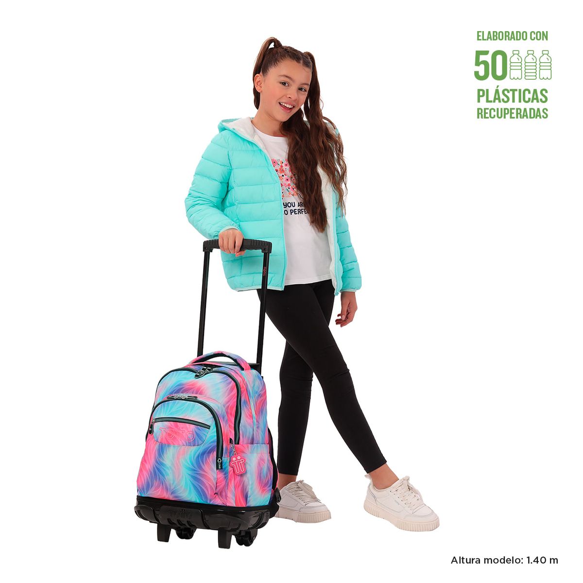 TOTTO - Mochila Con Ruedas Niña Bomper Renglon Glitter Rosado Fritz