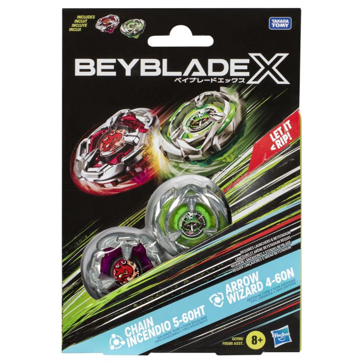 BEYBLADE - Trompo Beyblade X Pack Doble Chain Incendio 5-60HT y Arrow Wizard 4-60N
