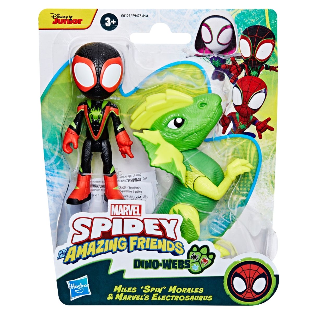 MARVEL - Figura de Acción Spidey And Friends Dino-Webs Miles Morales y Marvels Electrosaurus