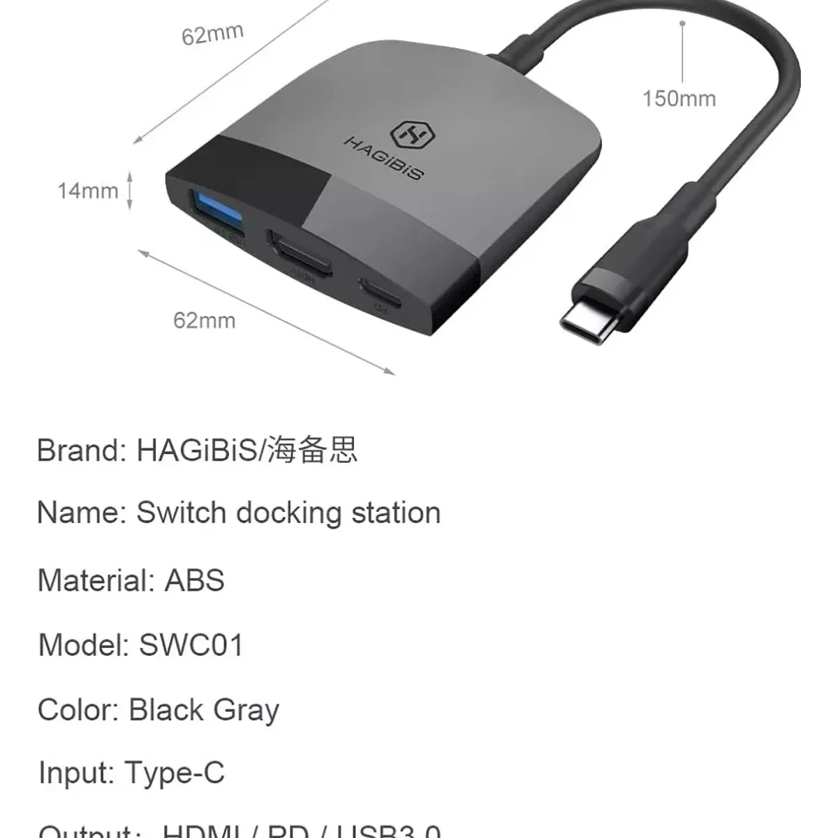 GENERICO - Adaptador Hub Dock Tv Nintendo Switch 4k Usb C Hdmi Usb 3.0 Gris