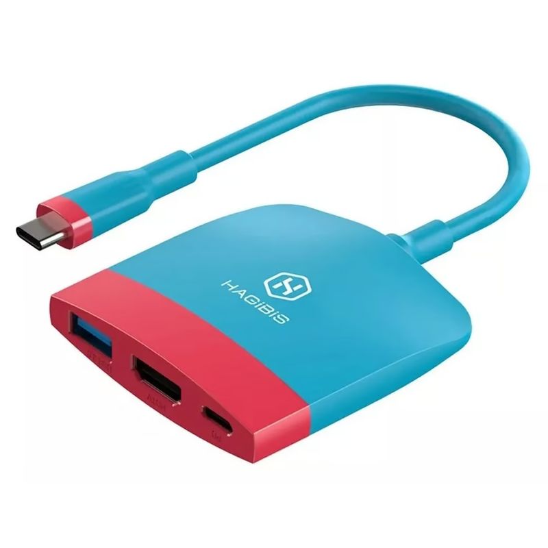 GENERICO - Adaptador Hub Dock Tv Nintendo Switch 4k Usb C Hdmi Usb 3.0 Rosa-Azul