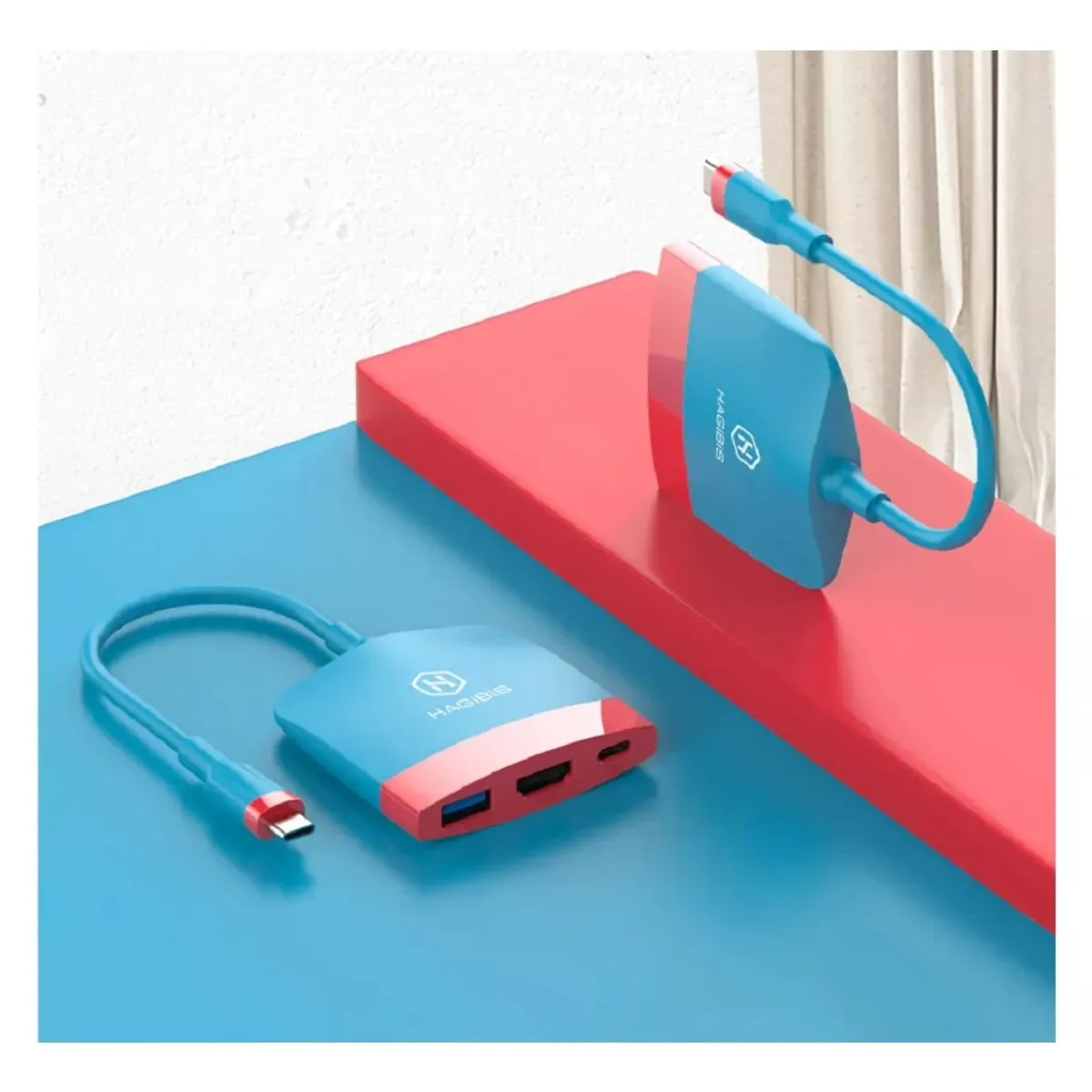 GENERICO - Adaptador Hub Dock Tv Nintendo Switch 4k Usb C Hdmi Usb 3.0 Rosa-Azul