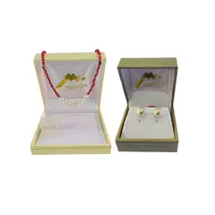MALLORCA - Set Collar de Perlas con cristales Rubí mas Aros pegados de