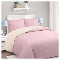 Cubrecama Quilt Sherpa 2 Plazas Rosa + 2 Fundas 50x70 Cm